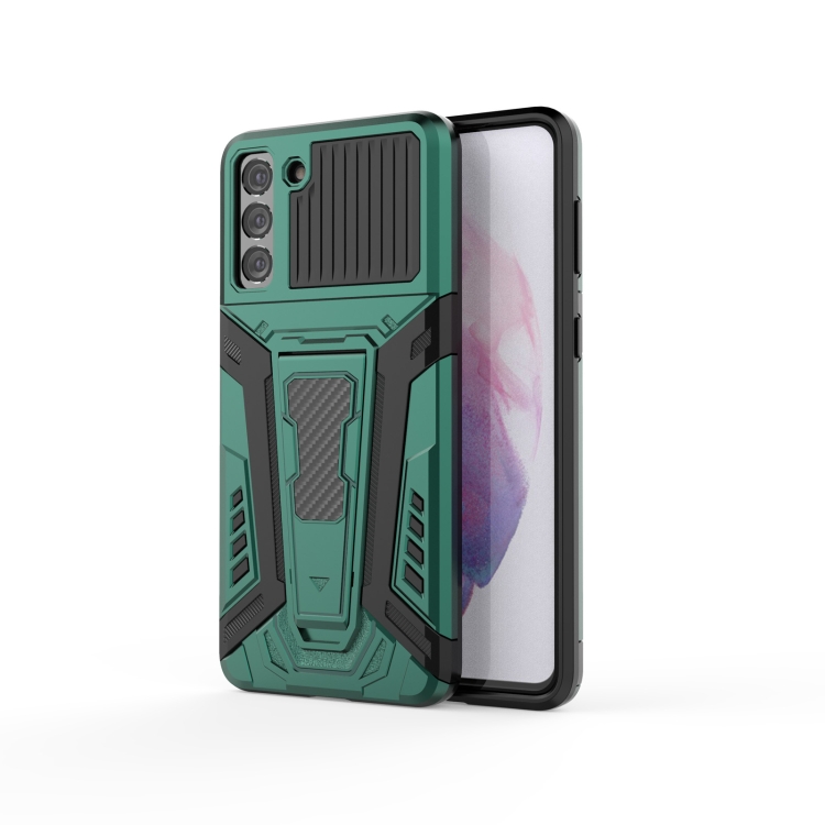 

For Samsung Galaxy S21+ 5G War Chariot Series Armor All-inclusive Shockproof PC + TPU Protective Case with Invisible Holder(Green)