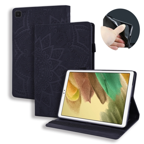 

For Samsung Galaxy Tab A7 Lite 8.7 (2021) T220 / T225 Calf Pattern Double Folding Design Embossed Leather Case with Holder & Card Slots & Pen Slot & Elastic Band(Black)