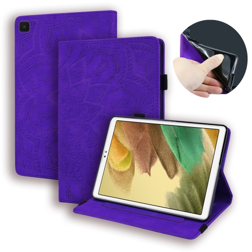 

For Samsung Galaxy Tab A7 Lite 8.7 (2021) T220 / T225 Calf Pattern Double Folding Design Embossed Leather Case with Holder & Card Slots & Pen Slot & Elastic Band(Purple)