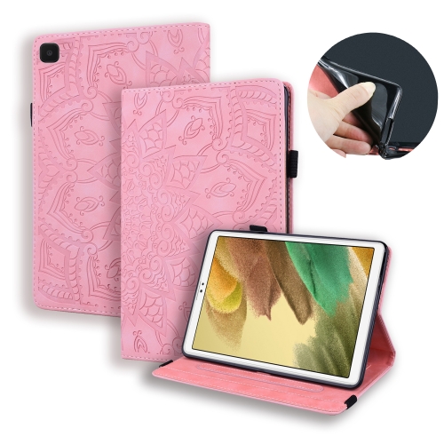 

For Samsung Galaxy Tab A7 Lite 8.7 (2021) T220 / T225 Calf Pattern Double Folding Design Embossed Leather Case with Holder & Card Slots & Pen Slot & Elastic Band(Pink)