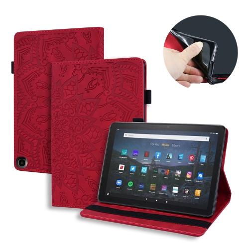 

For Amazon Fire HD 10 / 10 Plus (2021) 10 Calf Pattern Double Folding Design Embossed Leather Case with Holder & Card Slots & Pen Slot & Elastic Band(Red)