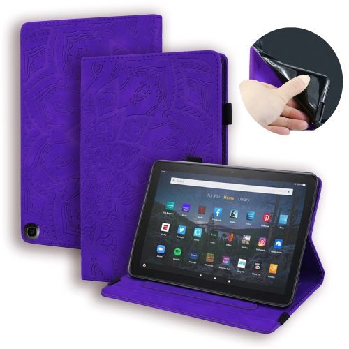 

For Amazon Fire HD 10 / 10 Plus (2021) Calf Pattern Double Folding Design Embossed Leather Case with Holder & Card Slots & Pen Slot & Elastic Band(Purple)