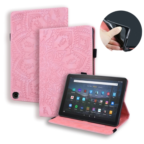 

For Amazon Fire HD 10 / 10 Plus (2021) Calf Pattern Double Folding Design Embossed Leather Case with Holder & Card Slots & Pen Slot & Elastic Band(Pink)