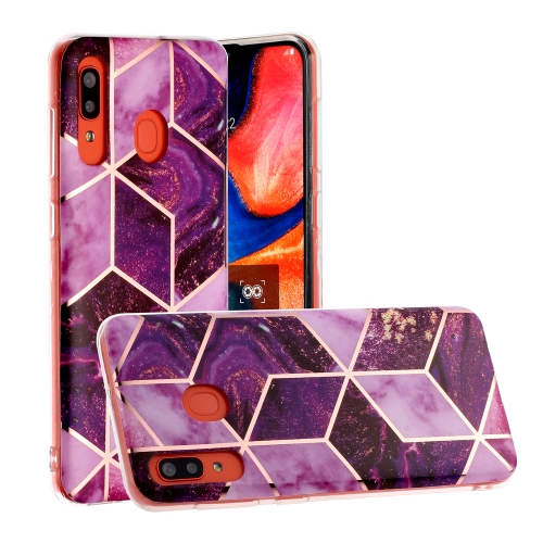 

For Galaxy A20 Hot Stamping Geometric Marble IMD Craft TPU Protective Case(Purple)