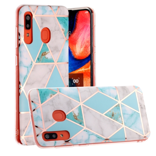

For Galaxy A40 Hot Stamping Geometric Marble IMD Craft TPU Protective Case(Blue Green)