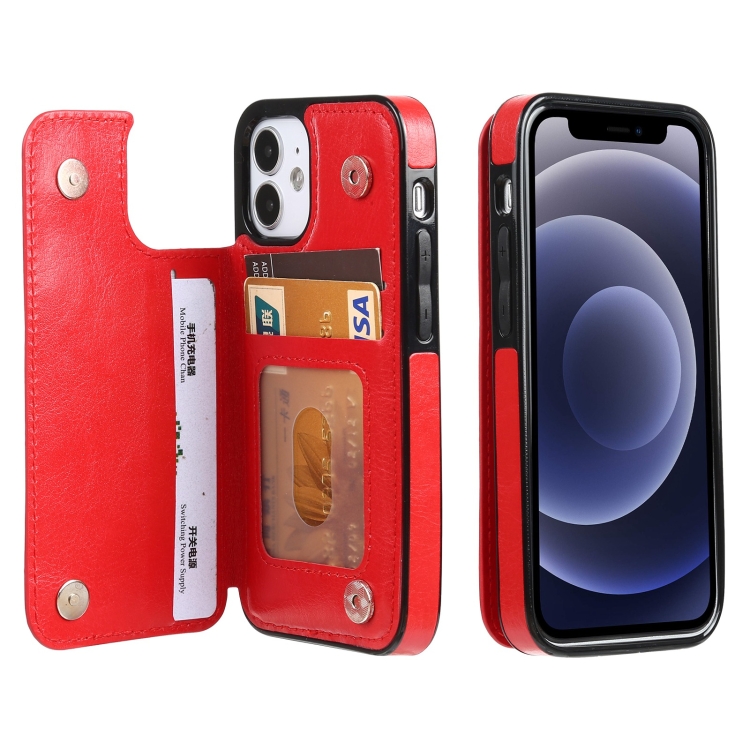

FLOVEME Crazy Horse Texture Horizontal Flip Leather Protective Case with Card Slots & Holder For iPhone 12 mini(Red)