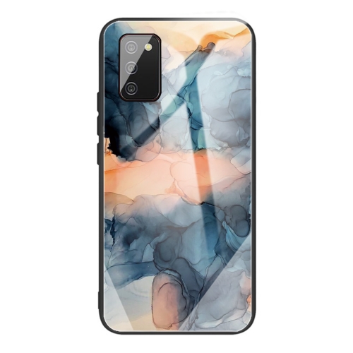 

For Samsung Galaxy A02s (US Version) Abstract Marble Pattern Glass Protective Case(Abstract Blue)