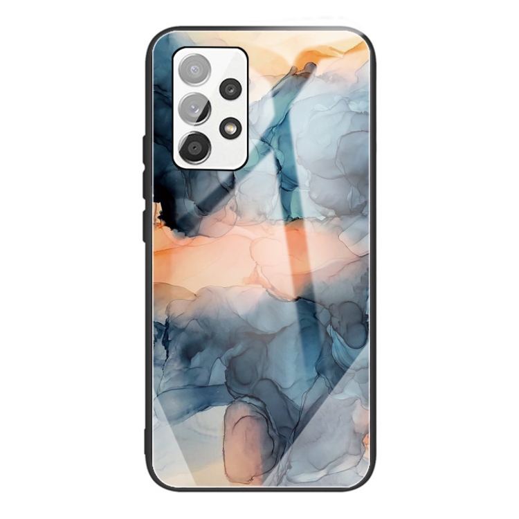 

For Samsung Galaxy A32 5G Abstract Marble Pattern Glass Protective Case(Abstract Blue)