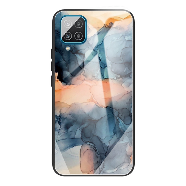 

For Samsung Galaxy F62 / M62 Abstract Marble Pattern Glass Protective Case(Abstract Blue)