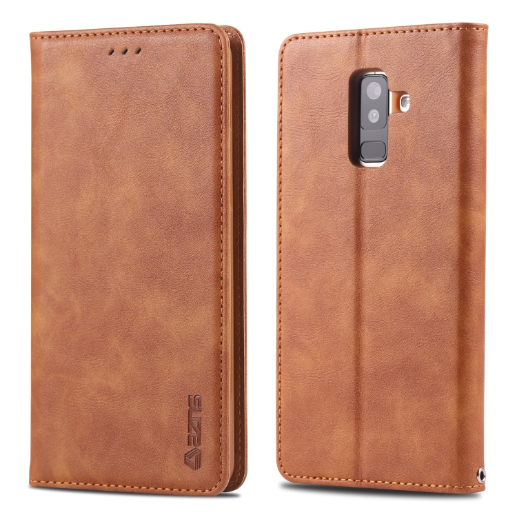 

For Galaxy A6 Plus 2018 AZNS Retro Texture Magnetic Horizontal Flip PU Leather Case with Holder & Card Slots & Photo Frame(Yellow)