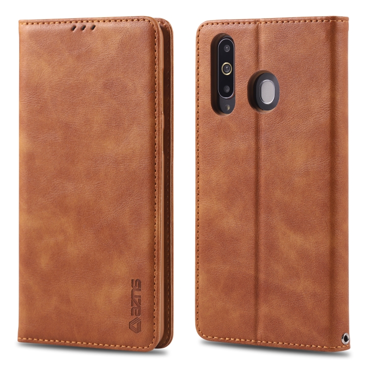 

For Galaxy A8s AZNS Retro Texture Magnetic Horizontal Flip PU Leather Case with Holder & Card Slots & Photo Frame(Yellow)