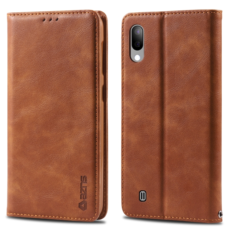 

For Galaxy A10 / M10 AZNS Retro Texture Magnetic Horizontal Flip PU Leather Case with Holder & Card Slots & Photo Frame(Yellow)