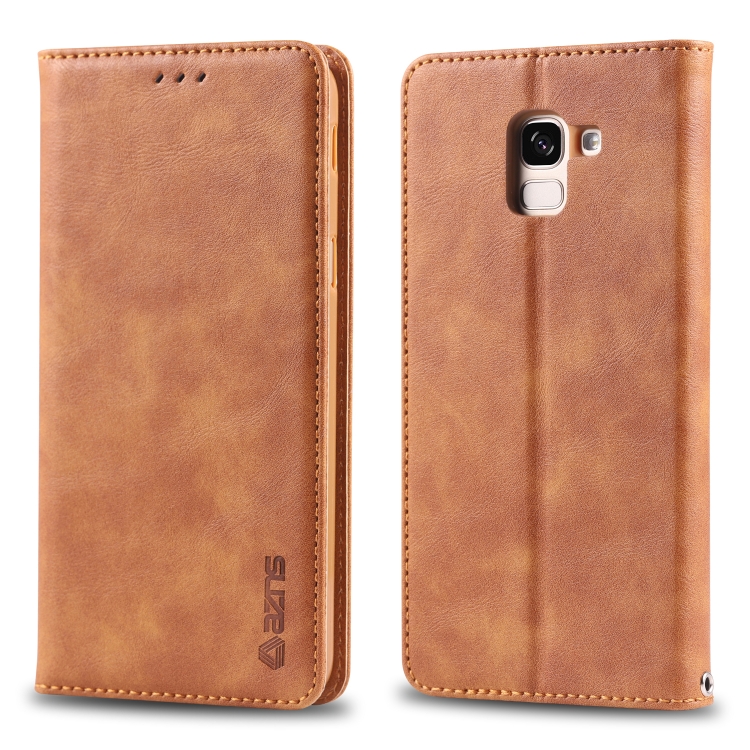 

For Galaxy J6 Plus AZNS Retro Texture Magnetic Horizontal Flip PU Leather Case with Holder & Card Slots & Photo Frame(Yellow)