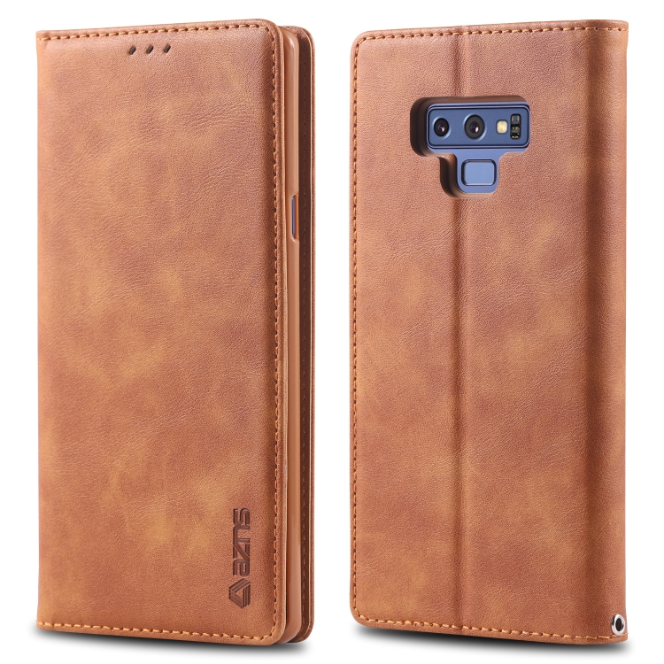 

For Galaxy Note 9 AZNS Retro Texture Magnetic Horizontal Flip PU Leather Case with Holder & Card Slots & Photo Frame(Yellow)