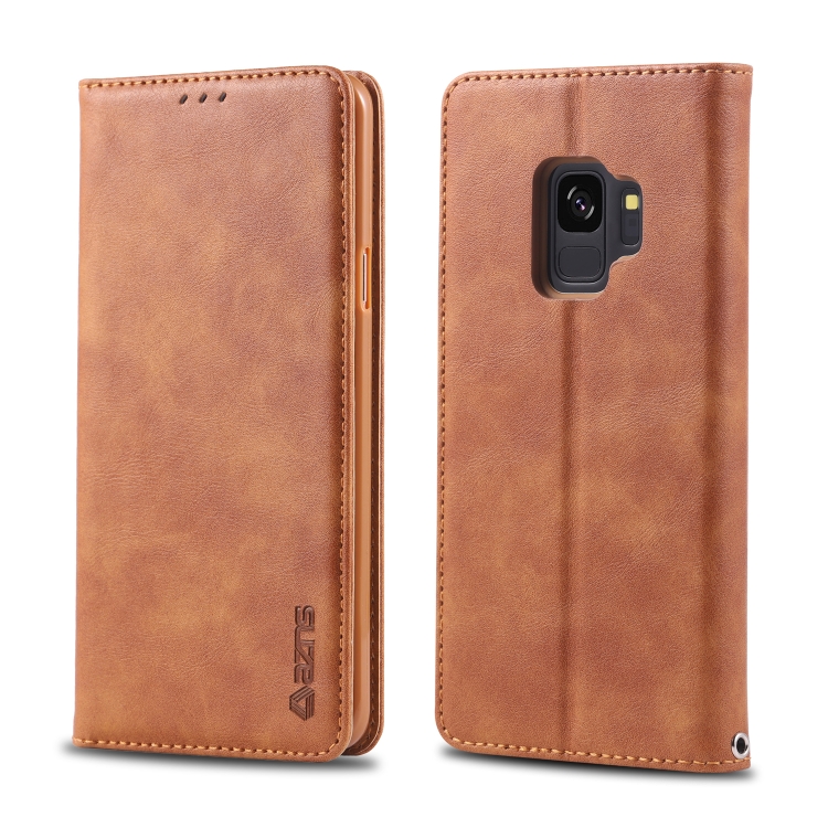 

For Galaxy S9 AZNS Retro Texture Magnetic Horizontal Flip PU Leather Case with Holder & Card Slots & Photo Frame(Yellow)