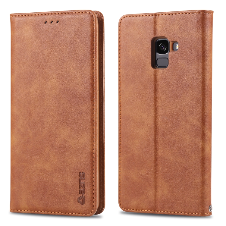 

For Galaxy A8 Plus 2018 AZNS Retro Texture Magnetic Horizontal Flip PU Leather Case with Holder & Card Slots & Photo Frame(Yellow)