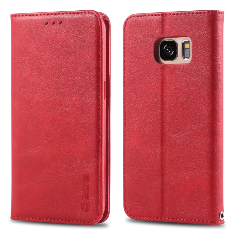 

For Galaxy S7 Edge AZNS Retro Texture Magnetic Horizontal Flip PU Leather Case with Holder & Card Slots & Photo Frame(Red)