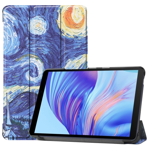 

For Huawei Honor X7 / MatePad T8 Custer Painted TPU Smart Tablet Leather Case with Tri-Fold Bracket & Pen Slot(Starry Sky)