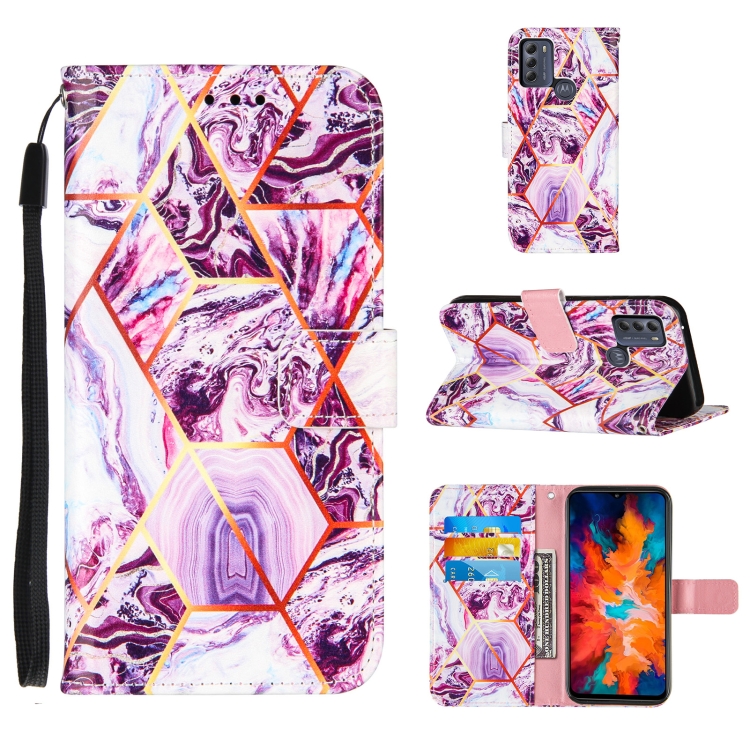 

For Motorola Moto G50 Marble Stitching Horizontal Flip PU Leather Case with Holder & Card Slots & Wallet & Lanyard(Purple)