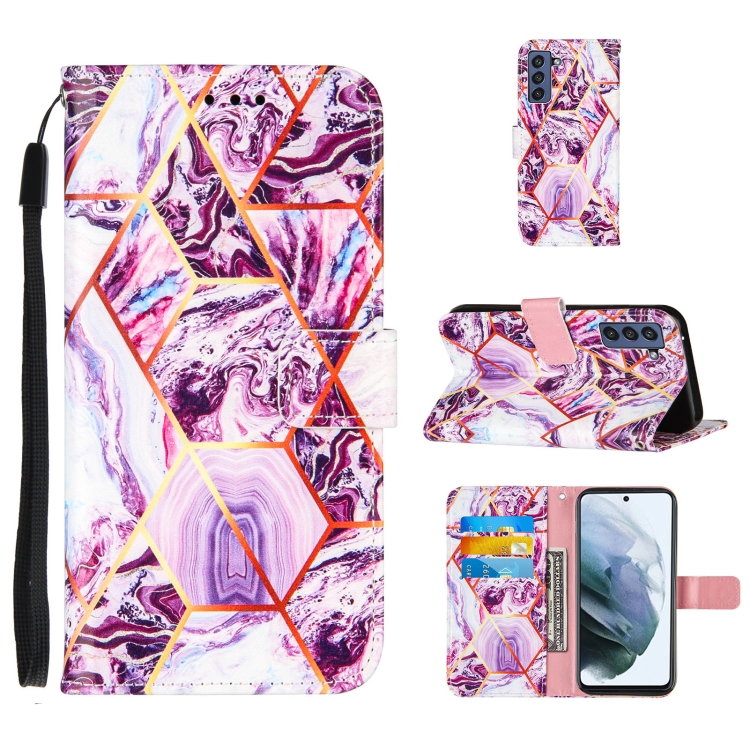 

For Samsung Galaxy S21 FE Marble Stitching Horizontal Flip PU Leather Case with Holder & Card Slots & Wallet & Lanyard(Purple)