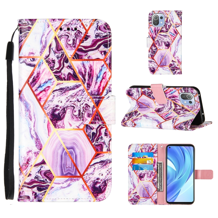 

For Xiaomi Mi 11 Lite Marble Stitching Horizontal Flip PU Leather Case with Holder & Card Slots & Wallet & Lanyard(Purple)