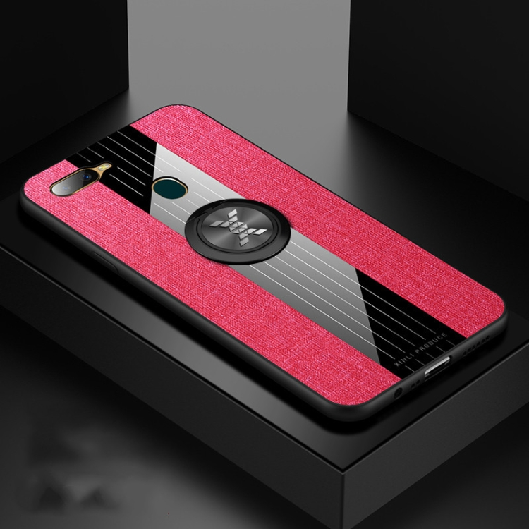 

For OPPO A7 XINLI Stitching Cloth Textue Shockproof TPU Protective Case with Ring Holder(Red)