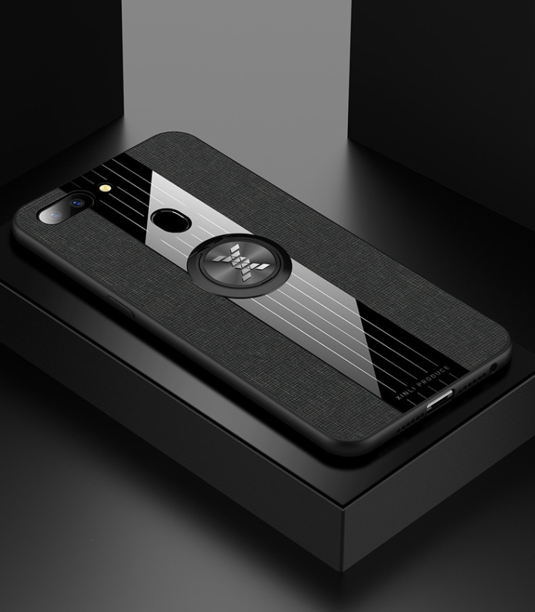 

For OPPO R15 Standard Edition XINLI Stitching Cloth Textue Shockproof TPU Protective Case with Ring Holder(Black)