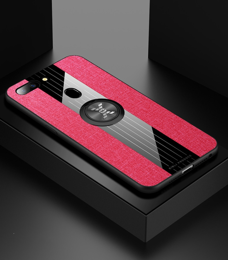 

For OPPO R15 Standard Edition XINLI Stitching Cloth Textue Shockproof TPU Protective Case with Ring Holder(Red)