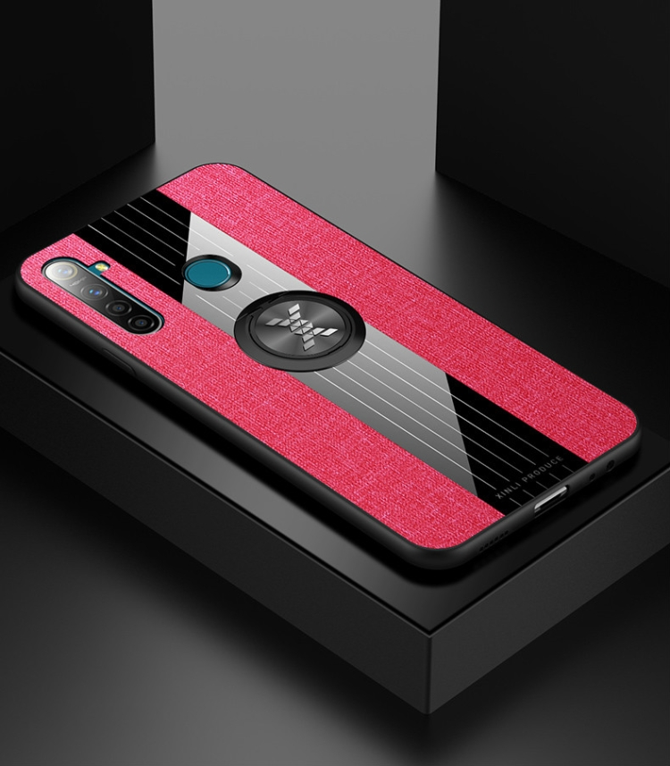 

For OPPO Realme Q XINLI Stitching Cloth Textue Shockproof TPU Protective Case with Ring Holder(Red)