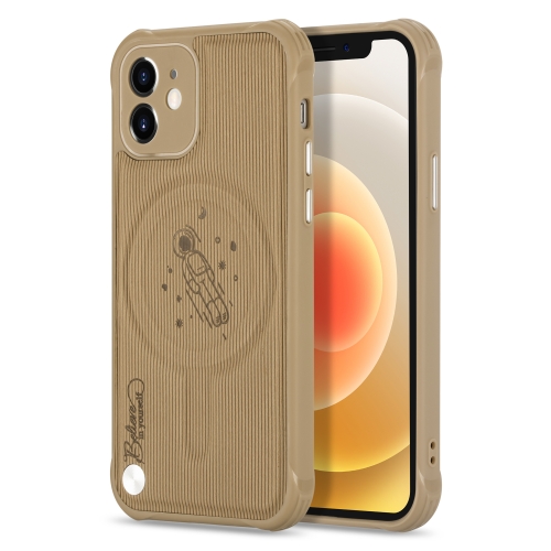 

Astronaut Pattern Electroplating Push Button Shockproof TPU Magsafe Case For iPhone 11 Pro(Khaki)