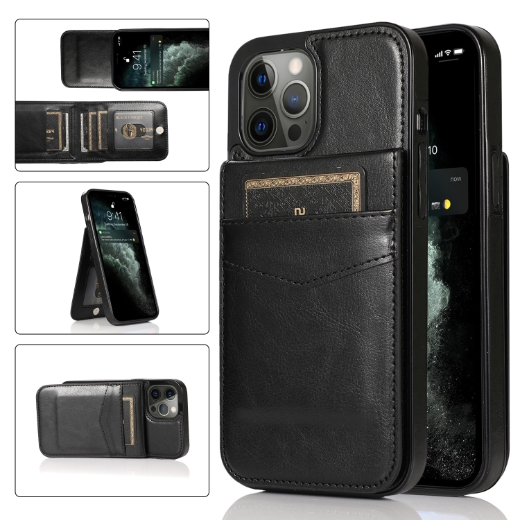 

Shockproof Protective Case with Holder & Card Slots For iPhone 12 Pro Max(Black)