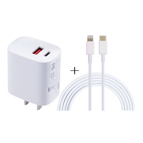 

U087 20W USB-C / Type-C + USB Ports Charger with 100W Type-C to 8 Pin Fast Charging Cable 2m, US Plug