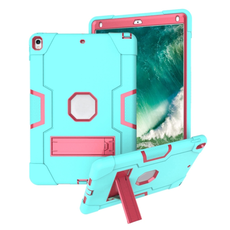 

Contrast Color Robot Shockproof Silicone + PC Protective Case with Holder For iPad Pro 10.5 inch (2017) / Air 10.5 (2019)(Mint Green + Rose Red)