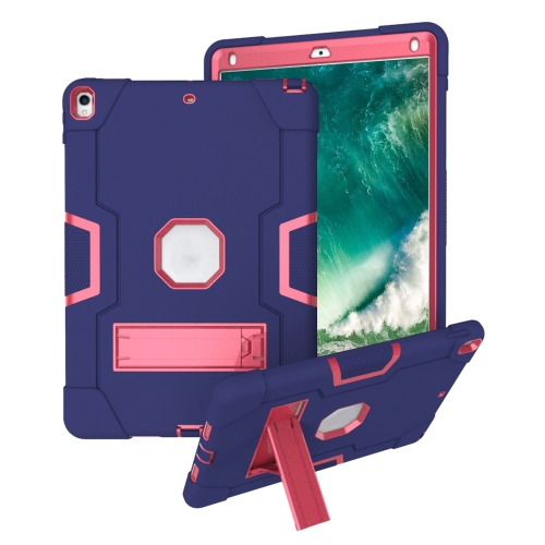 

Contrast Color Robot Shockproof Silicone + PC Protective Case with Holder For iPad Pro 10.5 inch (2017) / Air 10.5 (2019)(Navy Blue + Rose Red)