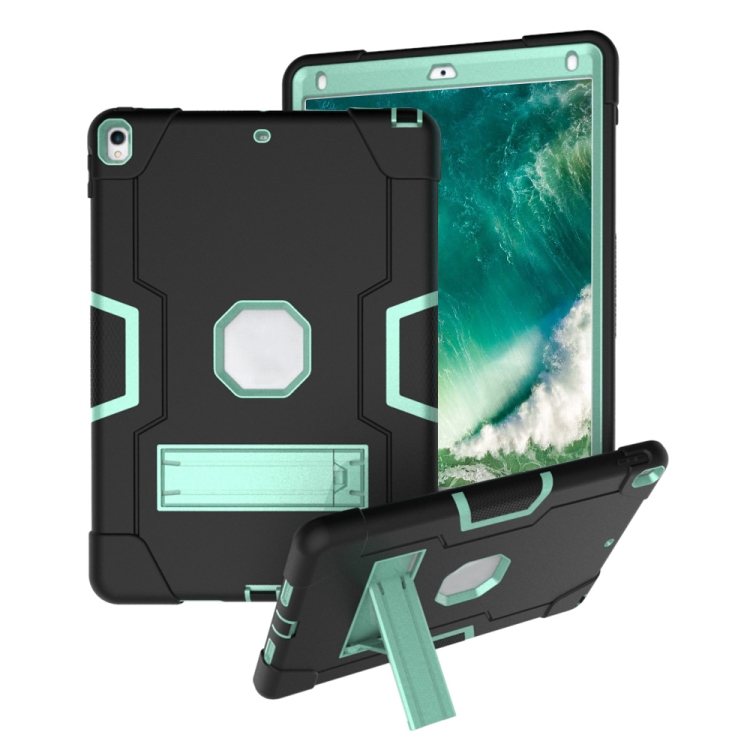 

Contrast Color Robot Shockproof Silicone + PC Protective Case with Holder For iPad Pro 10.5 inch (2017) / Air 10.5 (2019)(Black + Mint Green)