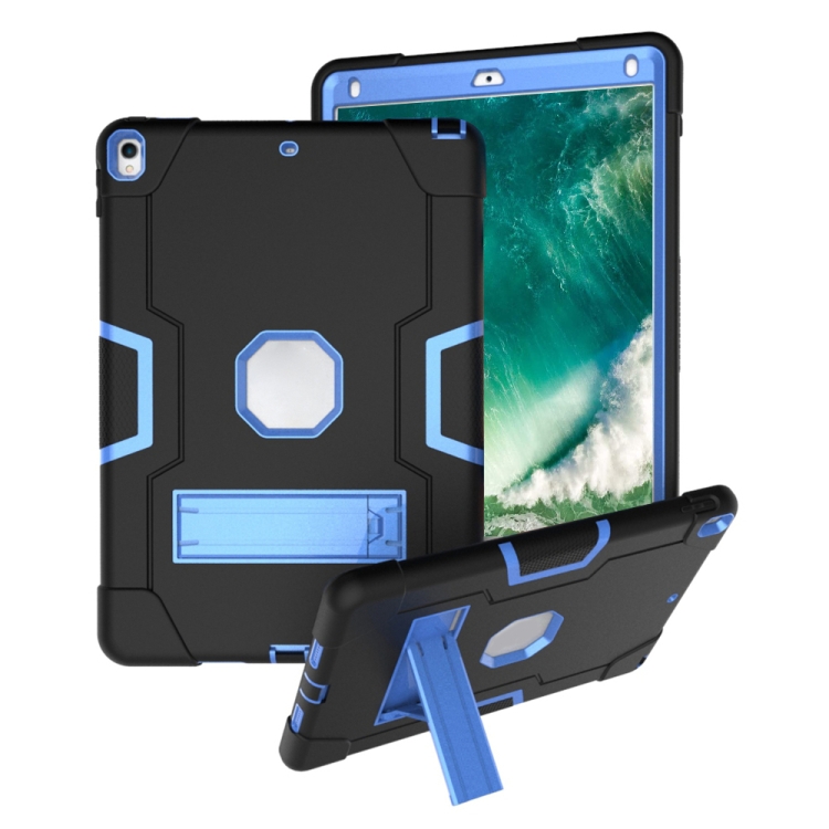 

Contrast Color Robot Shockproof Silicone + PC Protective Case with Holder For iPad Pro 10.5 inch (2017) / Air 10.5 (2019)(Black + Blue)