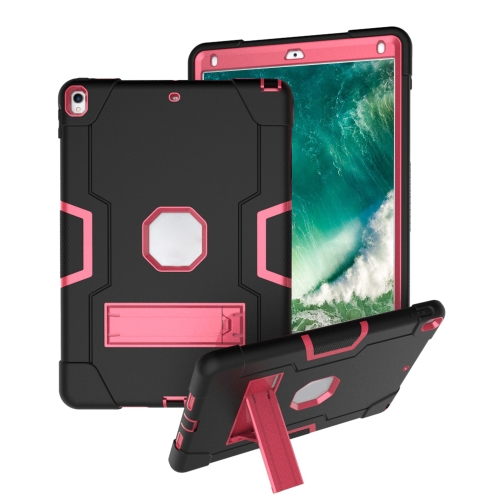

Contrast Color Robot Shockproof Silicone + PC Protective Case with Holder For iPad Pro 10.5 inch (2017) / Air 10.5 (2019)(Black + Rose Red)