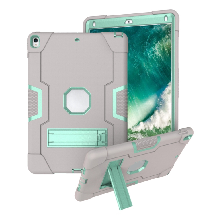 

Contrast Color Robot Shockproof Silicone + PC Protective Case with Holder For iPad Pro 10.5 inch (2017) / Air 10.5 (2019)(Grey + Mint Green)