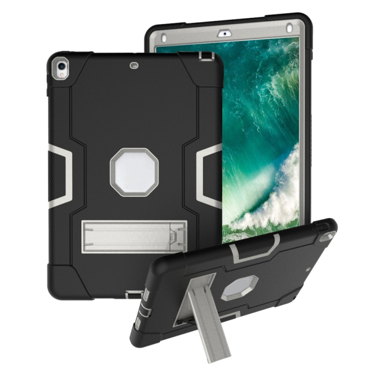 

Contrast Color Robot Shockproof Silicone + PC Protective Case with Holder For iPad Pro 10.5 inch (2017) / Air 10.5 (2019)(Black+ Grey)