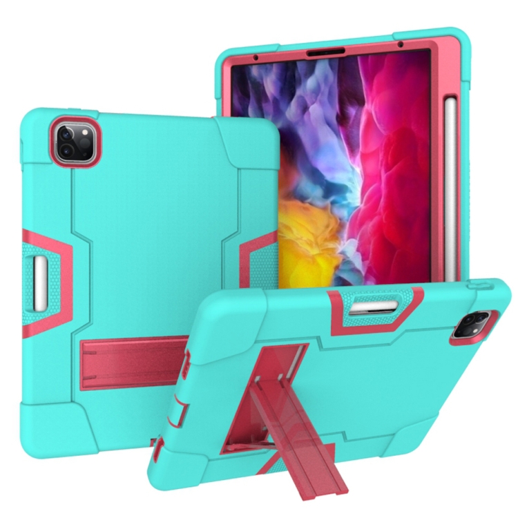 

Contrast Color Robot Shockproof Silicone + PC Protective Case with Holder & Pen Slot For iPad Pro 12.9 (2018) / (2020)(Mint Green + Rose Red)
