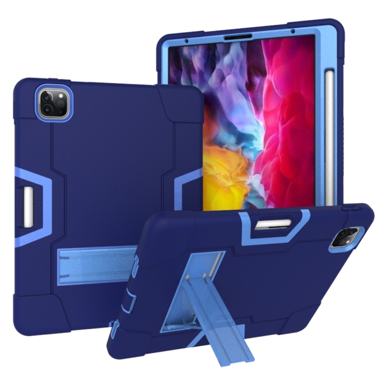 

Contrast Color Robot Shockproof Silicone + PC Protective Case with Holder & Pen Slot For iPad Pro 12.9 (2018) / (2020)(Navy Blue + Blue)