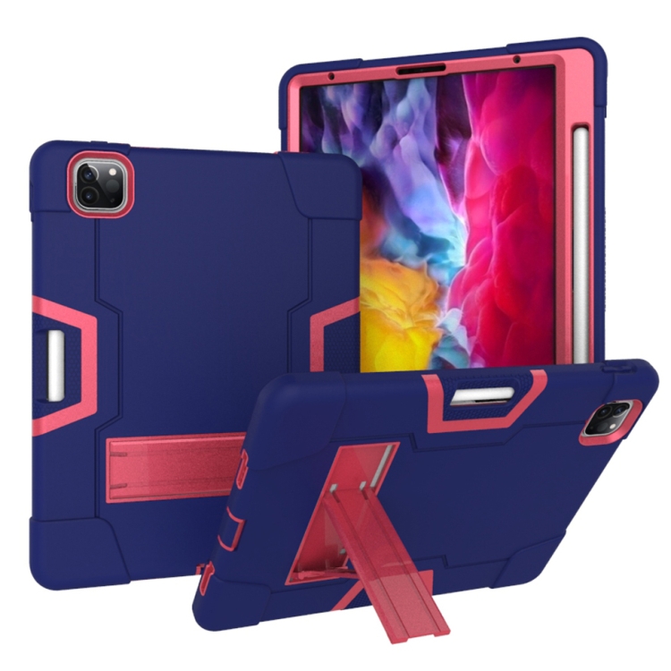 

Contrast Color Robot Shockproof Silicone + PC Protective Case with Holder & Pen Slot For iPad Pro 12.9 (2018) / (2020)(Navy Blue + Rose Red)