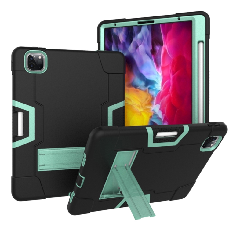 

Contrast Color Robot Shockproof Silicone + PC Protective Case with Holder & Pen Slot For iPad Pro 12.9 (2018) / (2020)(Black + Mint Green)