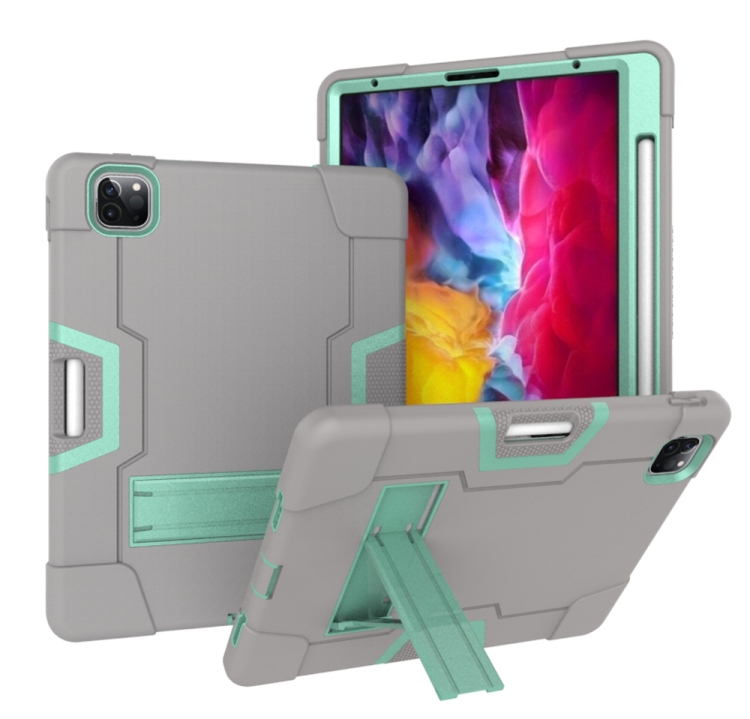 

Contrast Color Robot Shockproof Silicone + PC Protective Case with Holder & Pen Slot For iPad Pro 12.9 (2018) / (2020)(Grey + Mint Green)