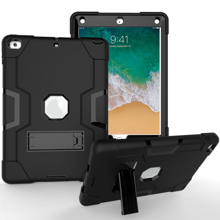 

Contrast Color Robot Shockproof Silicone + PC Protective Case with Holder For iPad 9.7 (2017) / (2018)(Black)