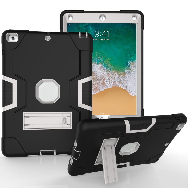 

Contrast Color Robot Shockproof Silicone + PC Protective Case with Holder For iPad 9.7 (2017) / (2018)(Black+ Grey)