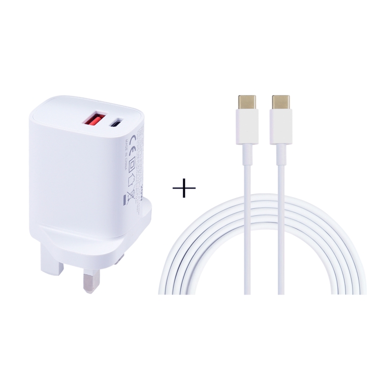 

E087 20W USB-C / Type-C + USB Ports Charger with 100W Type-C to Type-C Fast Charging Cable 2m, UK Plug