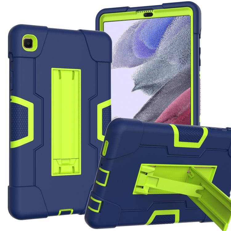 

For Samsung Galaxy Tab 7 Lite T225 Contrast Color Robot Shockproof Silicone + PC Protective Case with Holder(Navy Blue + Yellow Green)