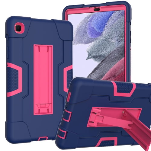 

For Samsung Galaxy Tab 7 Lite T225 Contrast Color Robot Shockproof Silicone + PC Protective Case with Holder(Navy Blue + Rose Red)