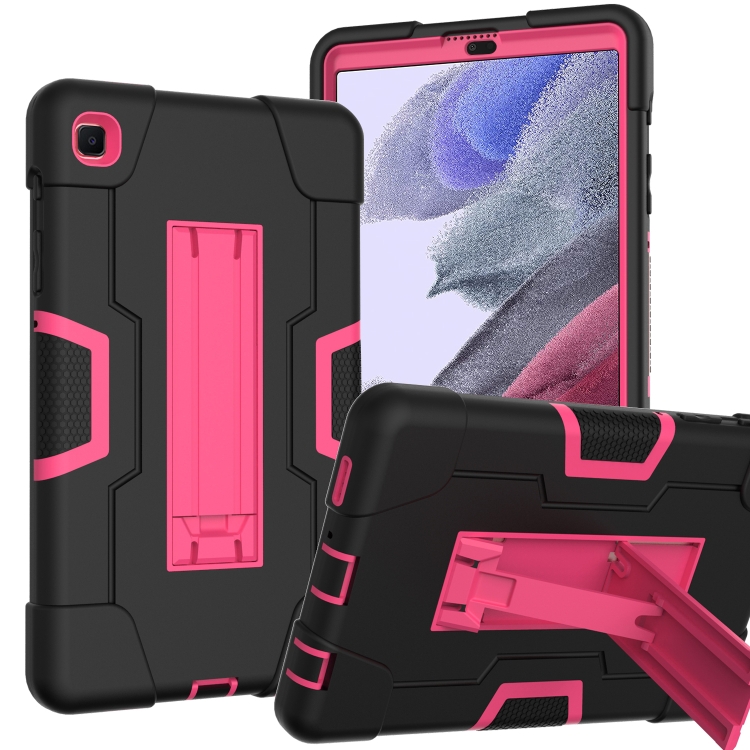 

For Samsung Galaxy Tab 7 Lite T225 Contrast Color Robot Shockproof Silicone + PC Protective Case with Holder(Black + Rose Red)